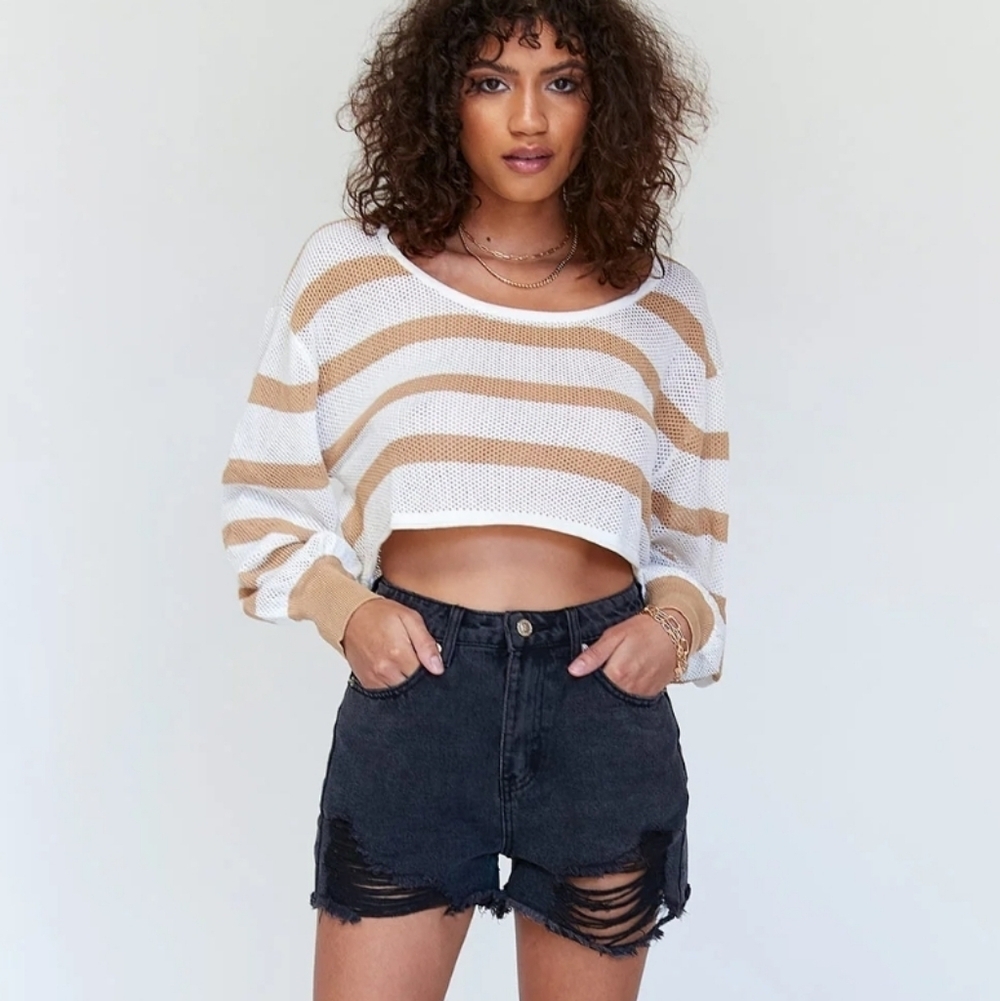 Princess Polly Mesh Oversized Desert Storm Sweater Sz S/M